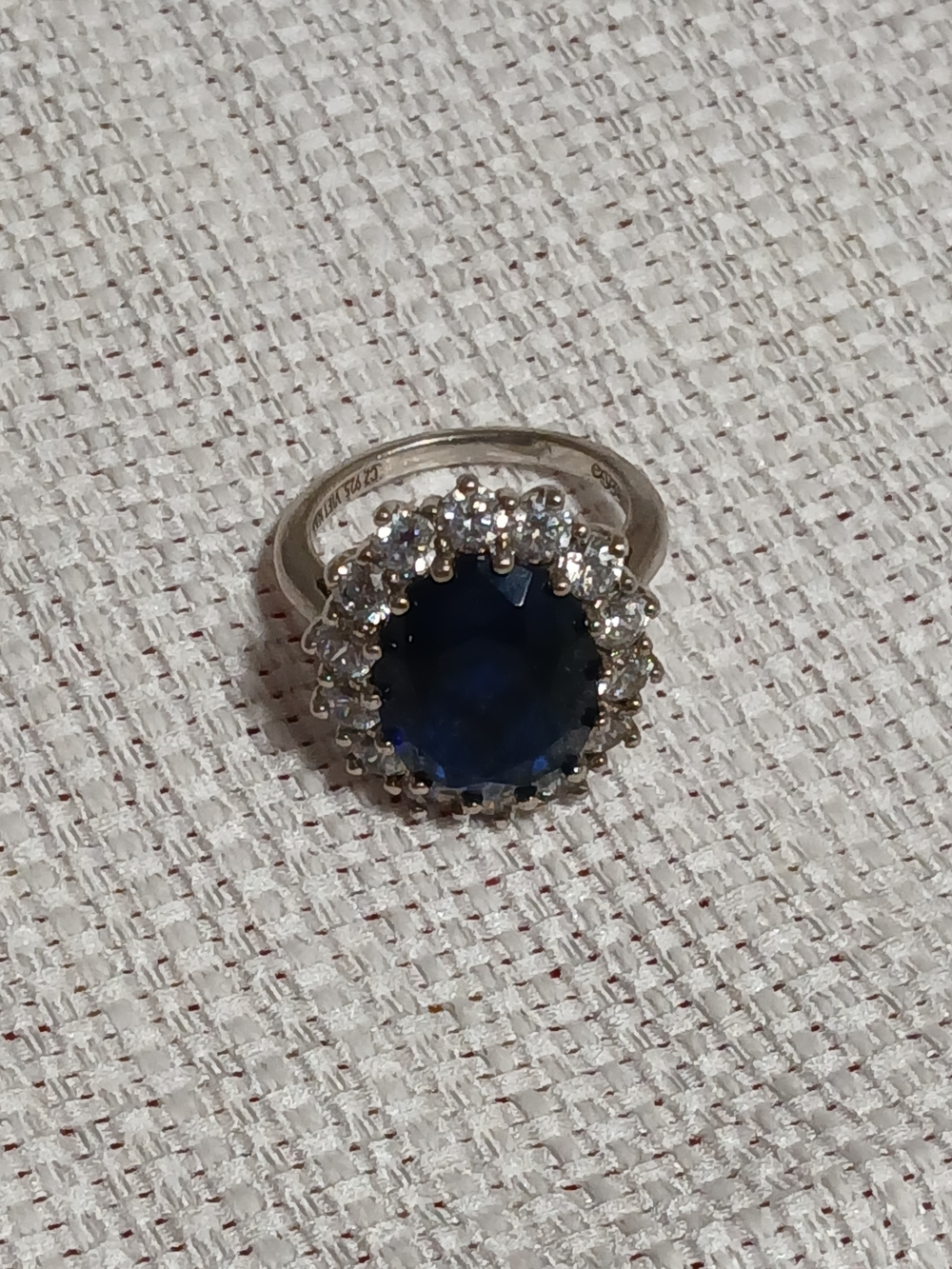 Sterling Silver Blue Sapphire Halo Ring with White Cubic Zirconia
